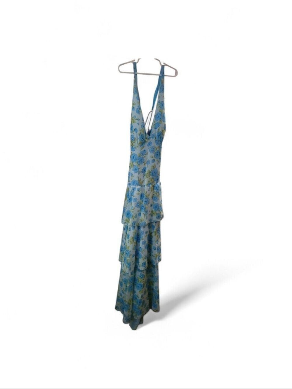 Kann Moda New Collection Blue Floral Tiered Maxi Dress Spring  Dress Size 2 - Picture 4 of 6